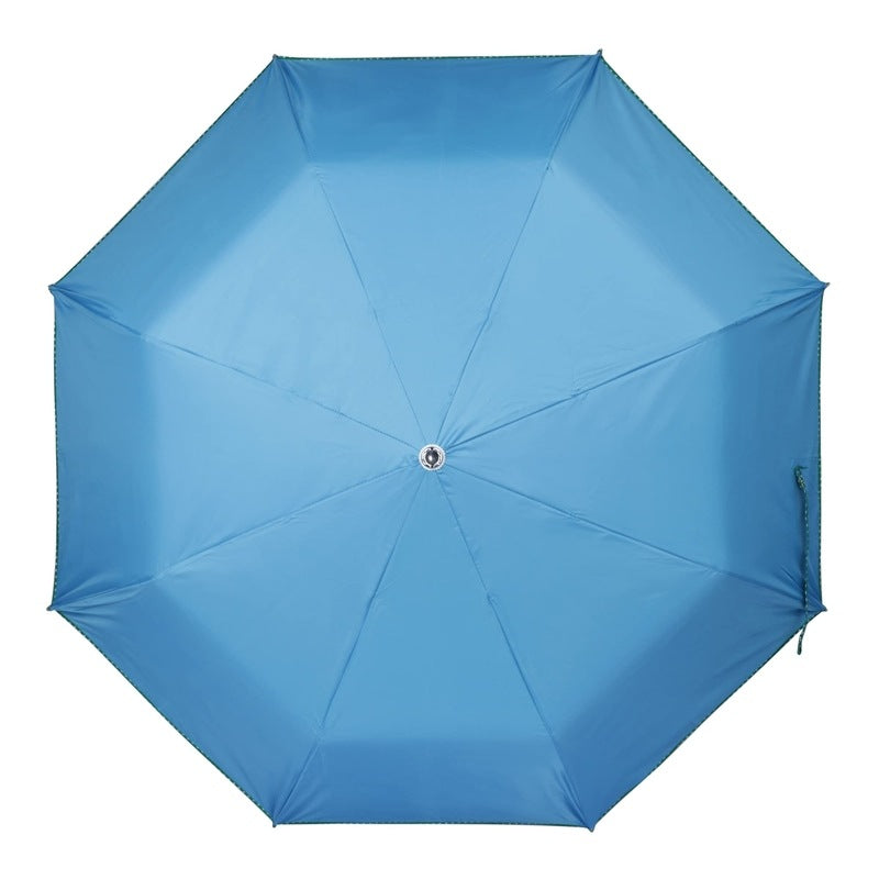 THE CLOWNFISH Umbrella Monochrome Series 3 Fold Auto Open Waterproof Water Repellent 190 T Polyester Double Coated Silver Lined Dotted Border Umbrellas For Men and Women (Skyblue)