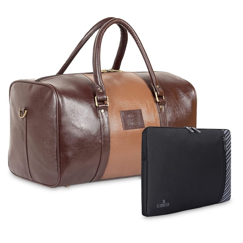Clownfish Vegan Leather Travel Bag - Elegant coffee brown