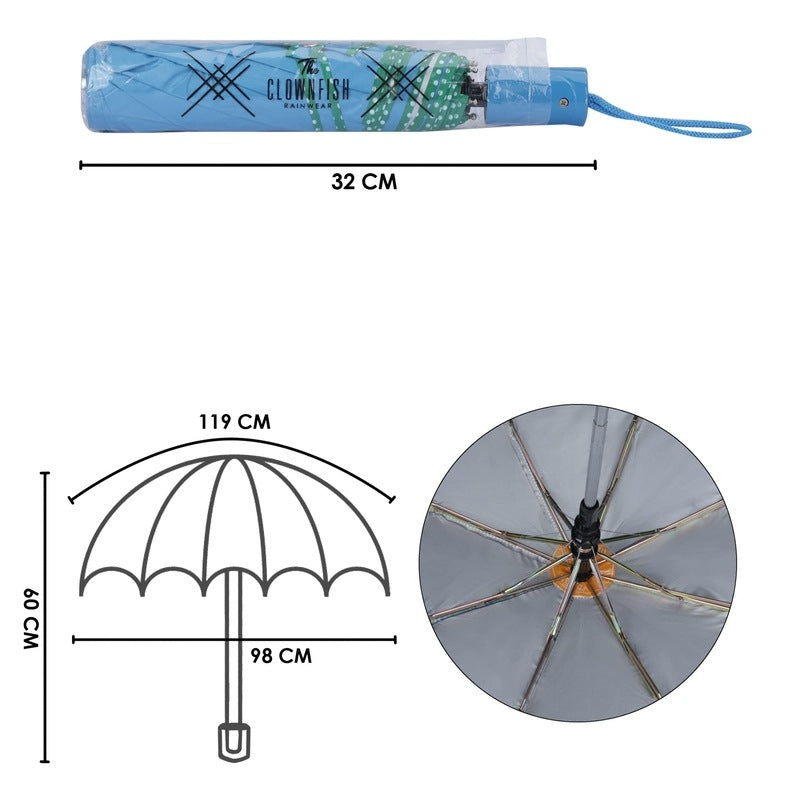 THE CLOWNFISH Umbrella Monochrome Series 3 Fold Auto Open Waterproof Water Repellent 190 T Polyester Double Coated Silver Lined Dotted Border Umbrellas For Men and Women (Skyblue)