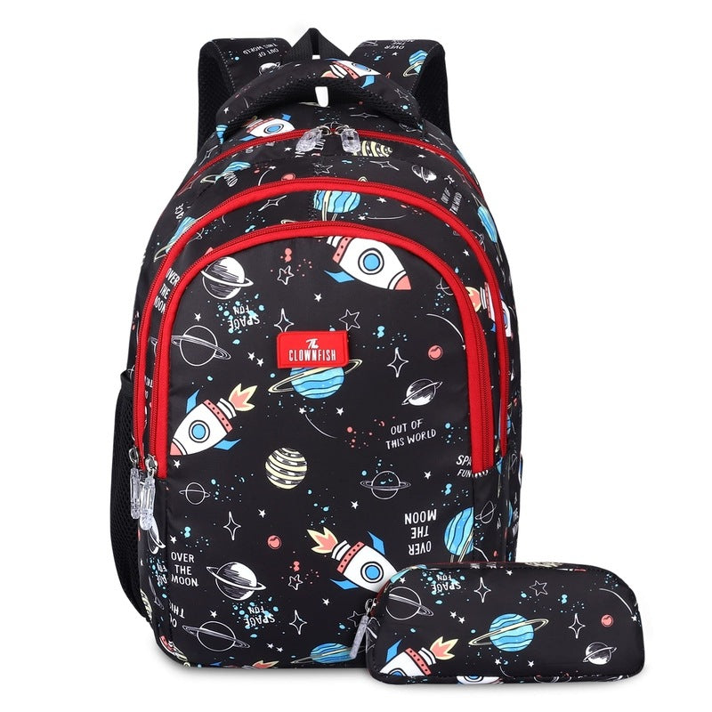 Scholastic Series Polyester 30 L School Backpack with Pencil Pouch (Jet Black) – The Clownfish