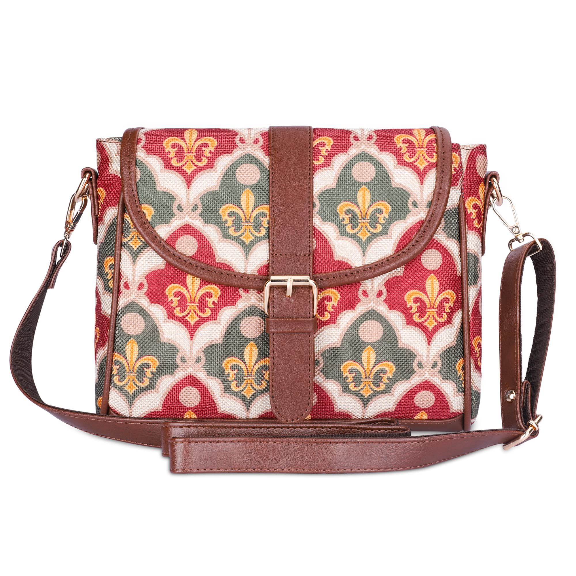 THE CLOWNFISH Madeline Printed Handicraft Fabric Handbag for Women Sli The Clownfish