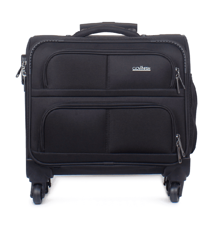 THE CLOWNFISH Wanderer Luggage Polyester Softsided Check in Suitcase 4 Wheel Trolley Bag Laptop Roller Case 44 cms Charcoal Black