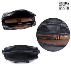 THE CLOWNFISH 11 Litre Faux Leather 15.6 inch Laptop Messenger Bag Briefcase (Black)