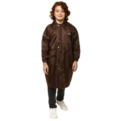 THE CLOWNFISH Oliver Series Kids Waterproof Polyester Double Coating Reversible Longcoat with Hood and Reflector Logo at Back. Printed Plastic Pouch. Kid Age-8-9 years (Brown)