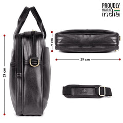 THE CLOWNFISH 10 Litre Faux Leather 15.6 inch Laptop Messenger Bag Briefcase (Black)
