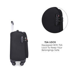 THE CLOWNFISH 'Lock n Roll' Series Luggage Polyester Soft Case Four Wheel Suitcase 15.6 inch Laptop Trolley Bag with TSA Lock - Black (18 inch)