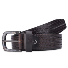 THE CLOWNFISH Men's Genuine Leather Belt with Textured/Embossed Design-Dark Brown (Size-32 inches)