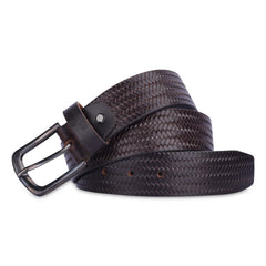 THE CLOWNFISH Men's Genuine Leather Belt with Textured/Embossed Design-Dark Brown (Size-32 inches)