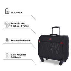 THE CLOWNFISH 'Lock n Roll' Series Luggage Polyester Soft Case Four Wheel Suitcase 15.6 inch Laptop Trolley Bag with TSA Lock - Black (18 inch)