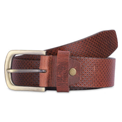 THE CLOWNFISH Men's Genuine Leather Belt with Textured Design - Tan (Size - 40 inches)