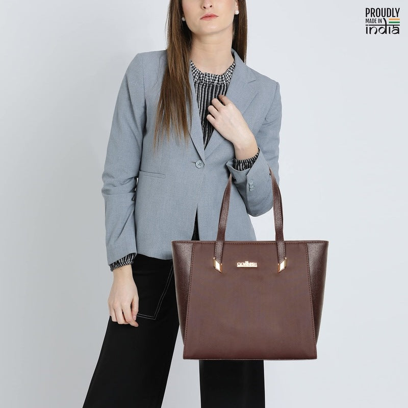 THE CLOWNFISH Hershey Handbag for Women Office Bag Ladies Shoulder Bag Tote For Women College Girls (Chocolate Brown)