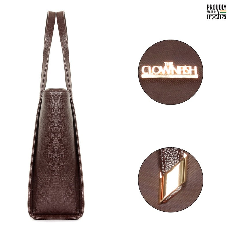 THE CLOWNFISH Hershey Handbag for Women Office Bag Ladies Shoulder Bag Tote For Women College Girls (Chocolate Brown)