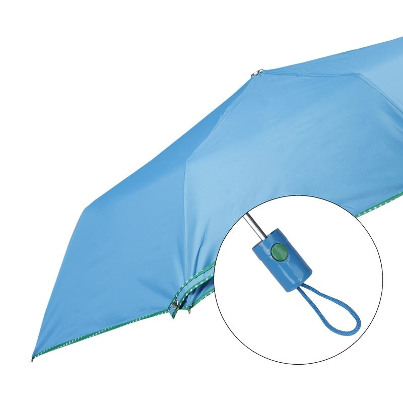 THE CLOWNFISH Umbrella Monochrome Series 3 Fold Auto Open Waterproof Water Repellent 190 T Polyester Double Coated Silver Lined Dotted Border Umbrellas For Men and Women (Skyblue)