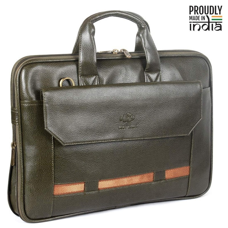 THE CLOWNFISH Triton Faux Leather Expandable 15.6 inch Laptop Tablet Messenger Bag (Green)