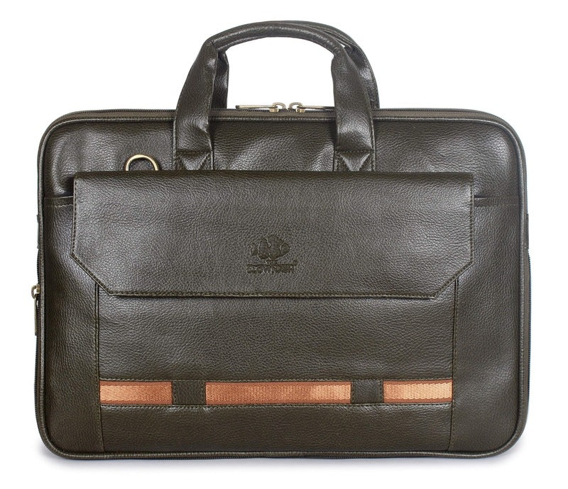 THE CLOWNFISH Triton Faux Leather Expandable 15.6 inch Laptop Tablet Messenger Bag (Green)
