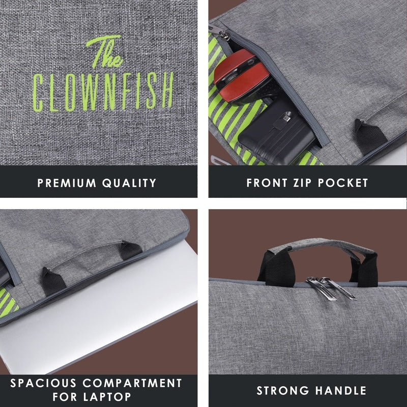 THE CLOWNFISH Rex Series Polyester Unisex 15.6 Inch Laptop Bag Tablet Case With Comfortable Carry Handles (Grey)