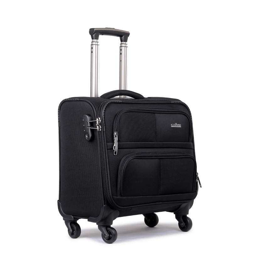 THE CLOWNFISH Wanderer Luggage Polyester Softsided Check-in Suitcase 4 Wheel Trolley Bag Laptop Roller Case (44 cms, Charcoal Black)