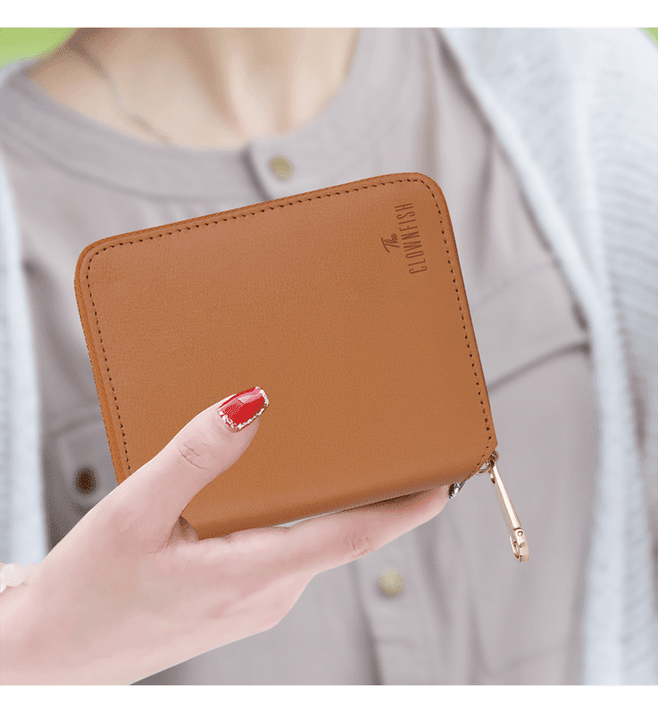 Zia Collection Genuine Leather Bi-Fold Zip Coin Pocket for Women's