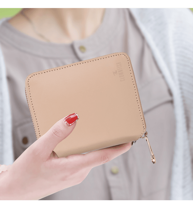 Zia Collection Genuine Leather Bi-Fold Zip Coin Pocket for Women's