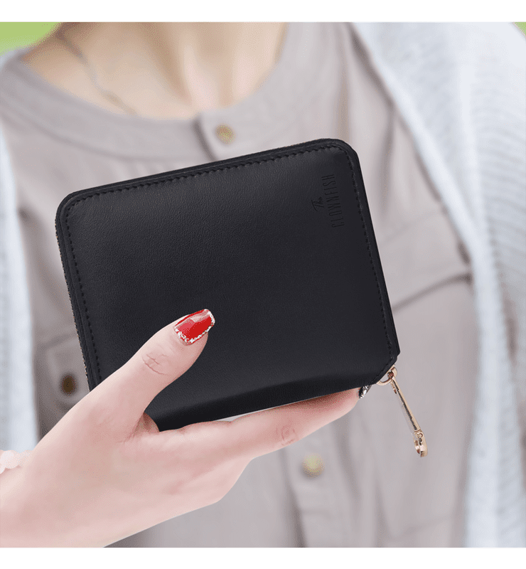 Zia Collection Genuine Leather Bi-Fold Zip Coin Pocket for Women's