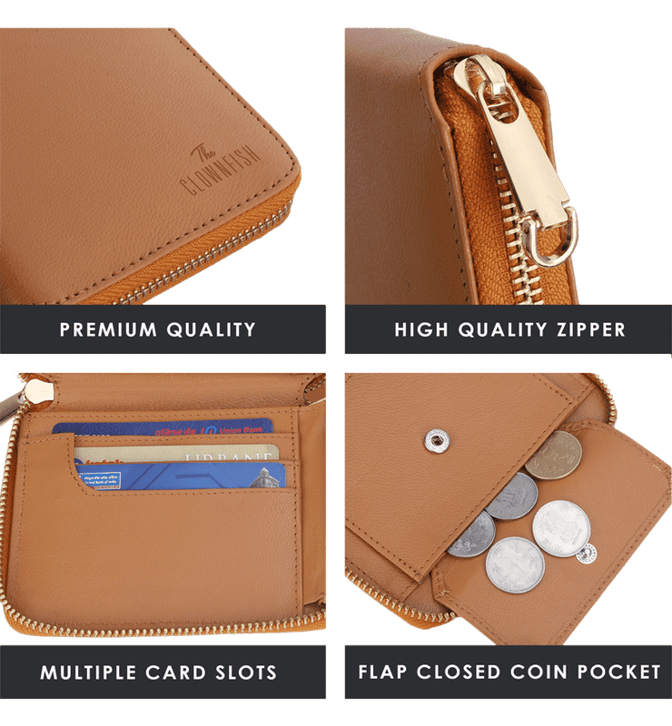 Zia Collection Genuine Leather Bi-Fold Zip Coin Pocket for Women's