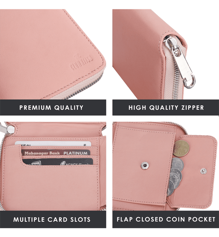 Zia Collection Genuine Leather Bi-Fold Zip Coin Pocket for Women's