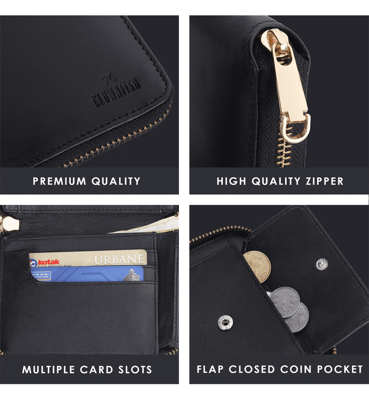 Zia Collection Genuine Leather Bi-Fold Zip Coin Pocket for Women's