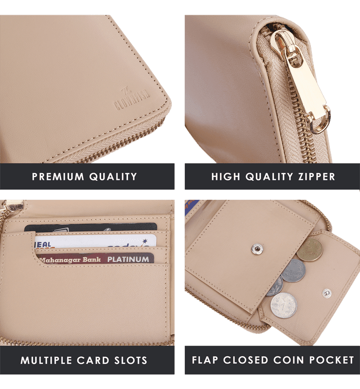 Zia Collection Genuine Leather Bi-Fold Zip Coin Pocket for Women's