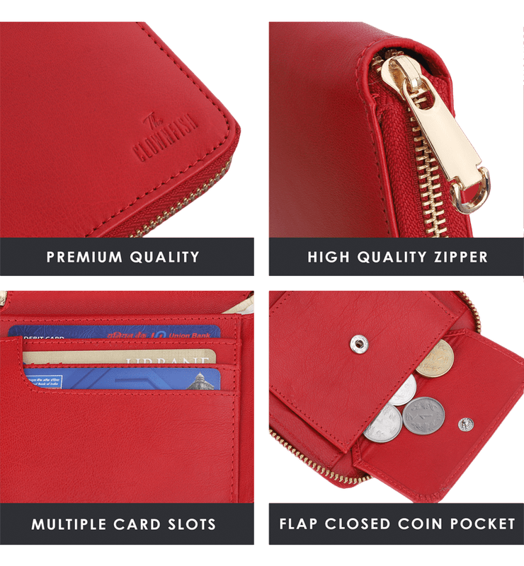 Zia Collection Genuine Leather Bi-Fold Zip Coin Pocket for Women's