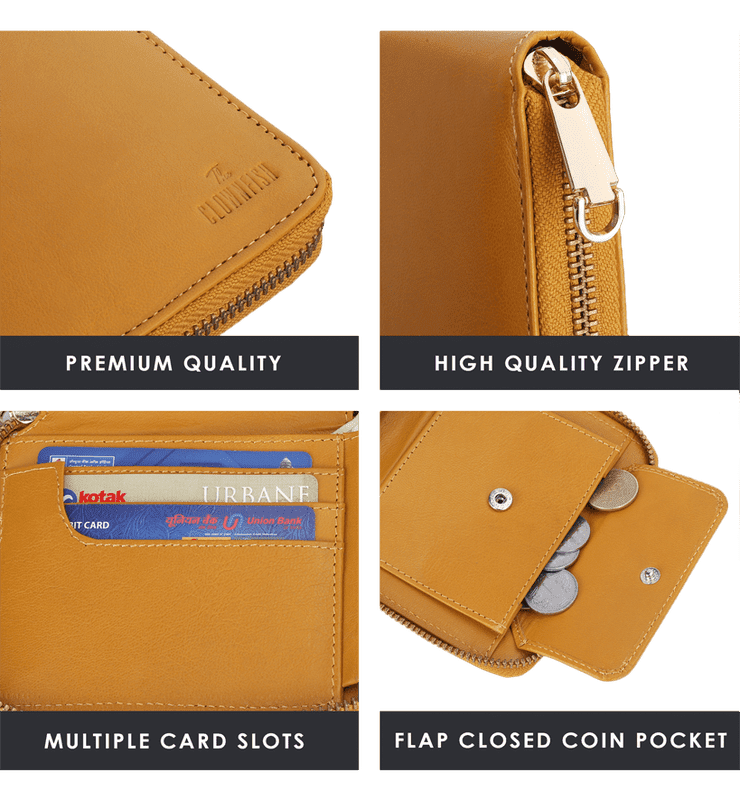 Zia Collection Genuine Leather Bi-Fold Zip Coin Pocket for Women's