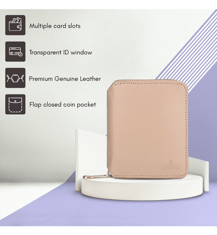 Zia Collection Genuine Leather Bi-Fold Zip Coin Pocket for Women's